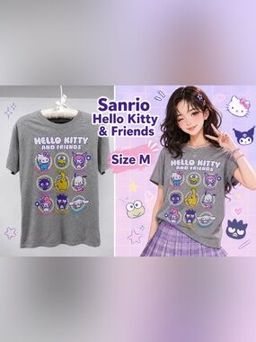 Sanrio Hello Kitty & Friends Women’s T Shirt Size M Kuromi My Melody Graphic Tee